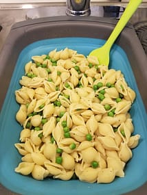 yummy crab macaroni salad pasta and peas