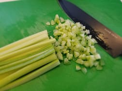 diced celery for yummy crab macaroni salad