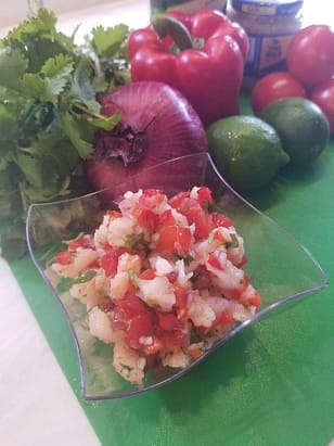 raw ingredients with a bowl of amazing shrimp ceviche